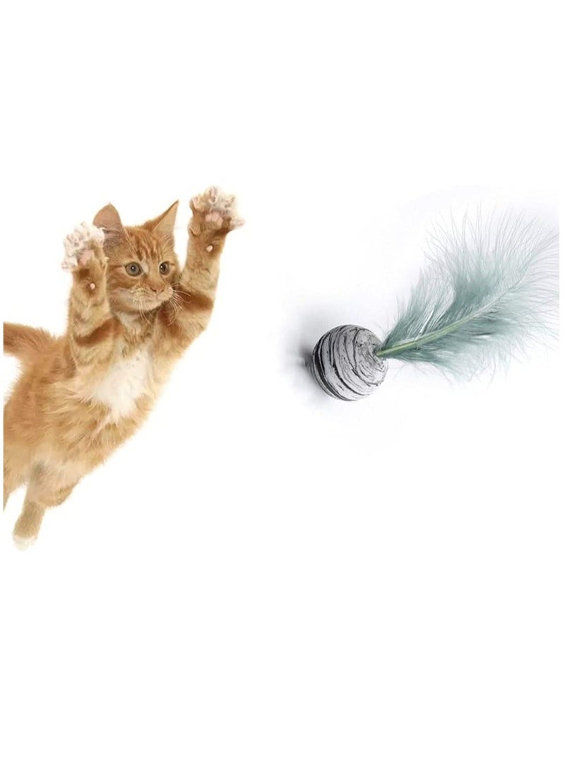 Cat Toys, Feather Ball Teaser Chew Toys Kitten Scratch Trow for Cats Kitty Teeth Cleaning Playing 2 Blue, Red, Black
