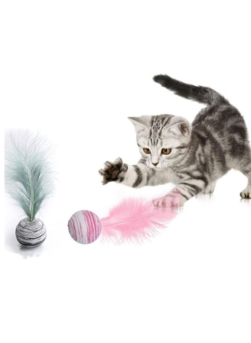 Cat Toys, Feather Ball Teaser Chew Toys Kitten Scratch Trow for Cats Kitty Teeth Cleaning Playing 2 Blue, Red, Black