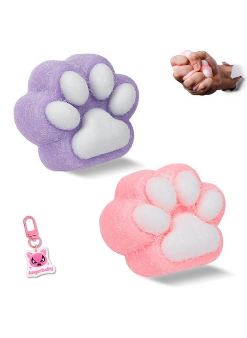 2 Pcs Taba Squishy Cat Paw Toy Handmade, Kawaii FuFu Squishies, Sticky Squishy Pinch Fmily, Jelly Kitty Paw Squeeze Toys, YoYo Squishy Funny Fidget Toys Novelty Things for Anxiety, Kids-Purple&Pink