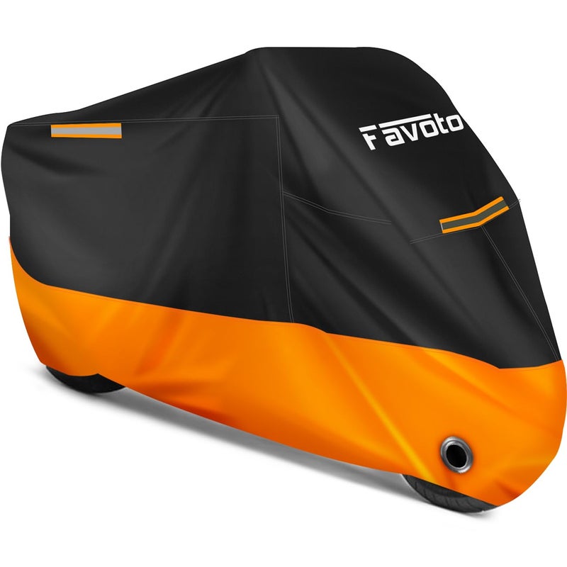 Favoto Motorcycle Cover Reflective 965 inches Length All Season Universal Weather Waterproof Sun Outdoor Protection with LockHoles Storage Bag Motorbike Vehicle Cover
