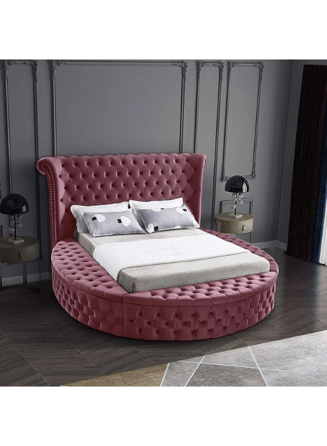 In-House Lotus | Wooden Bed Frame Upholstered in Velvet - Dark Pink  - Image 1