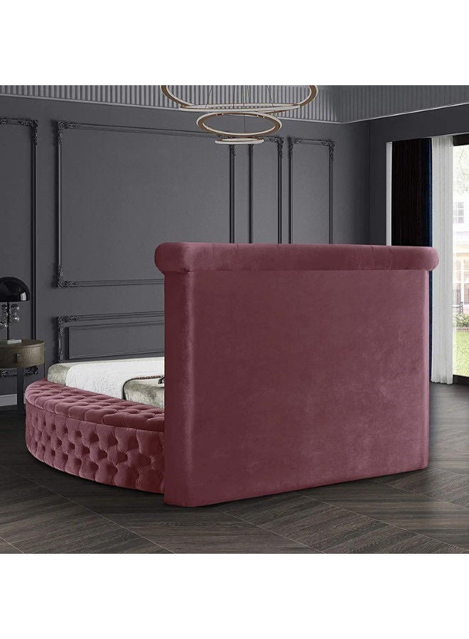 In-House Lotus | Wooden Bed Frame Upholstered in Velvet - Dark Pink  - Image 5