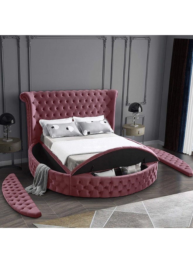 In-House Lotus | Wooden Bed Frame Upholstered in Velvet - Dark Pink  - Image 3