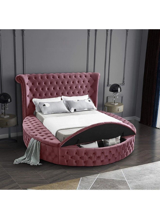 In-House Lotus | Wooden Bed Frame Upholstered in Velvet - Dark Pink  - Image 2
