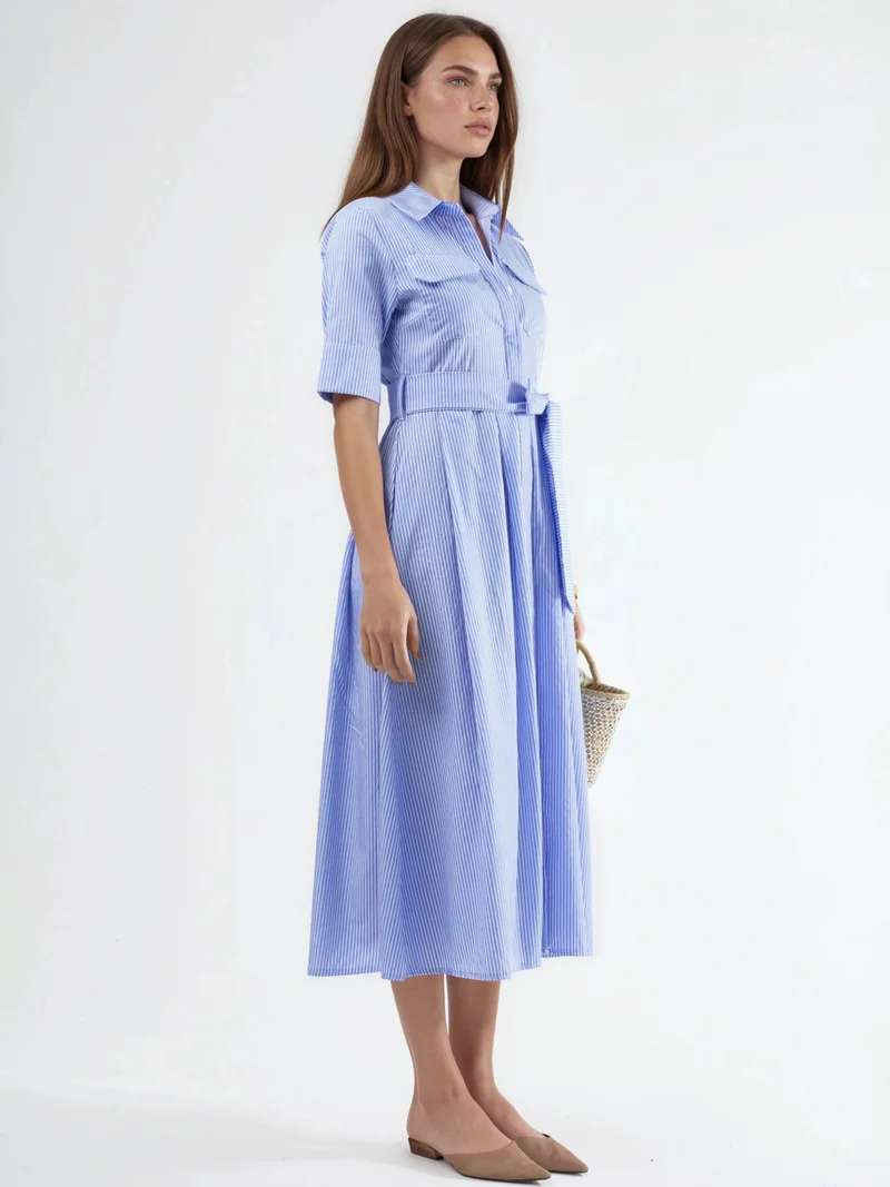Busem BUSEM Belted Striped Midi Shirt Dress
