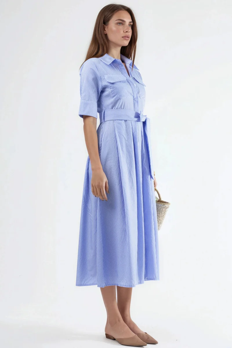 Busem BUSEM Belted Striped Midi Shirt Dress