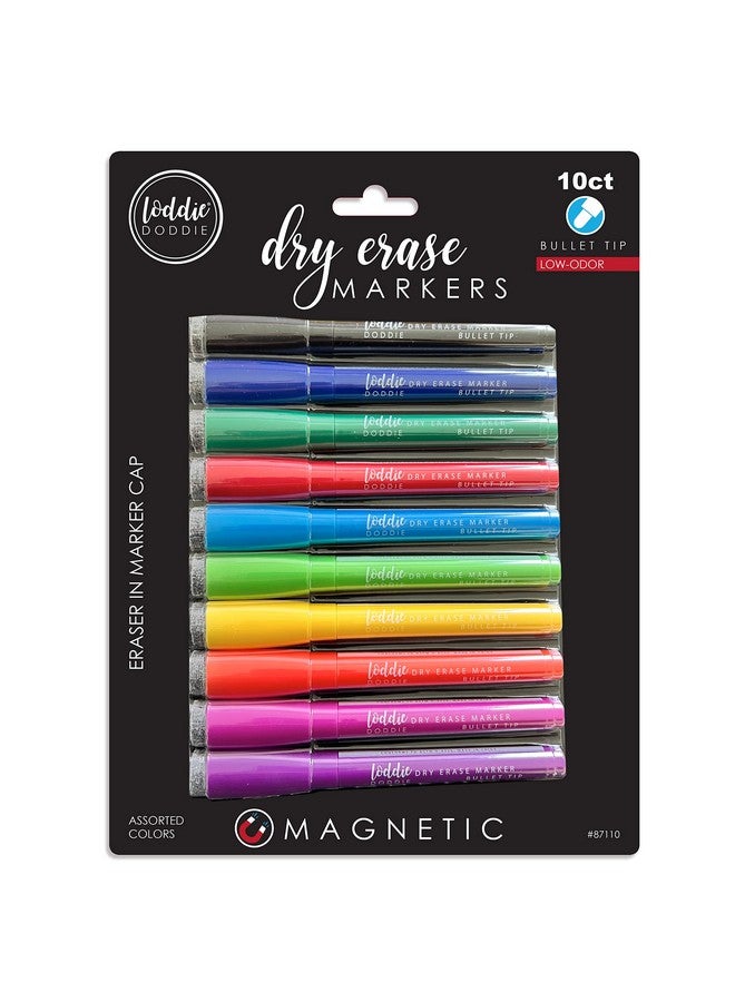 Loddie Doddie 10 Assorted Colored Dry Erase Magnetic Whiteboard Markers With Eraser Caps, 10 Unique Bright And Bold Colors, Medium Point, Low Odor, Non Toxic - Image 1