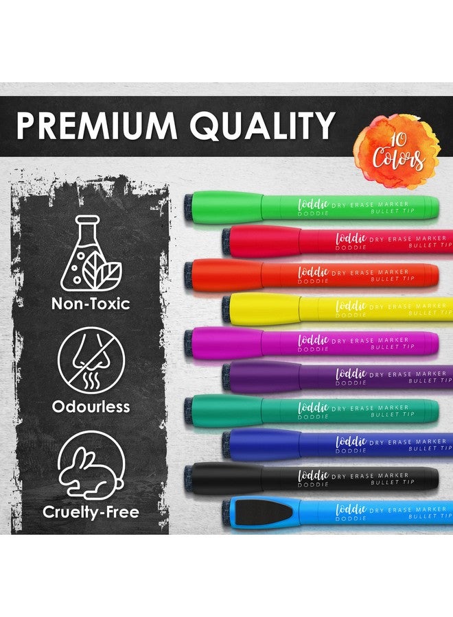 Loddie Doddie 10 Assorted Colored Dry Erase Magnetic Whiteboard Markers With Eraser Caps, 10 Unique Bright And Bold Colors, Medium Point, Low Odor, Non Toxic - Image 2