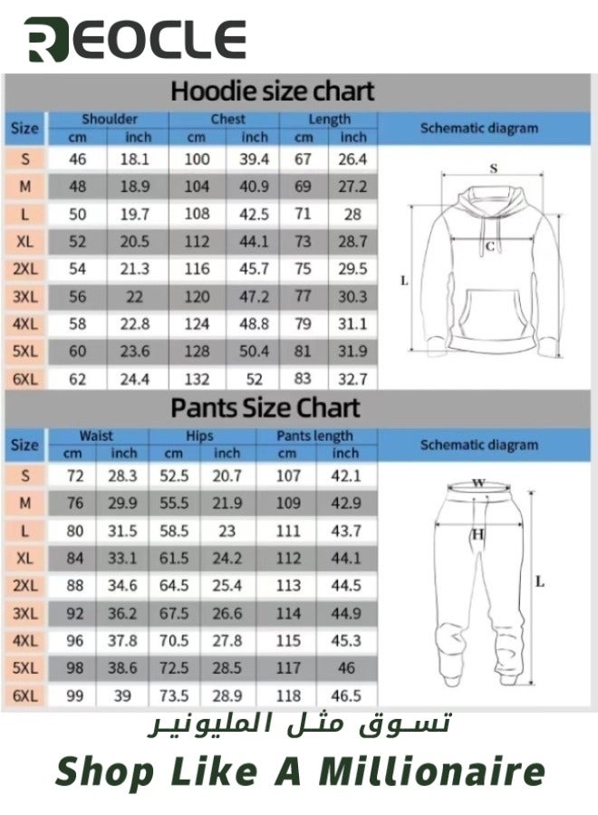 REOCLE Men's 2 Pcs Hoodie Set Sweatshirt Suit 3D Printed Long Sleeve Hoodie with Zipper Trackpant Casual Suit - Image 3