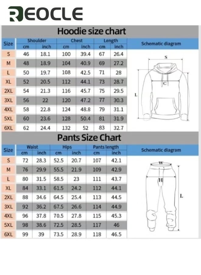 REOCLE Men's 2 Pcs Hoodie Set Sweatshirt Suit 3D Printed Long Sleeve Hoodie with Zipper Trackpant Casual Suit - Image 2