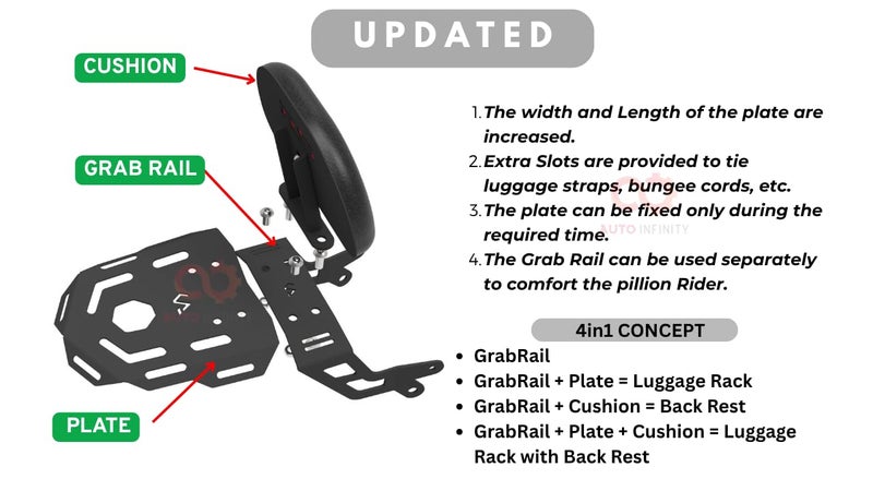 Auto Infinity مسند ظهر أوتو إنفينيتي مع رف الأمتعة متوافق مع هوندا CB350-RS (4 في 1) | محدث - 2025 (أسود، عبوة من 1) - Image 3