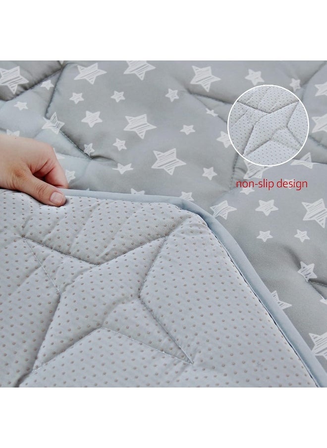 Moonsea Moonsea Octagon Playpen Mat Grey, Non Slip 8 Panel Playpen Mattress Mat Fits Regalo Extra Large Play Yard and hiccapop XL 69" Baby Playpen, Grey Star Octagon Playard Pad  - Image 4