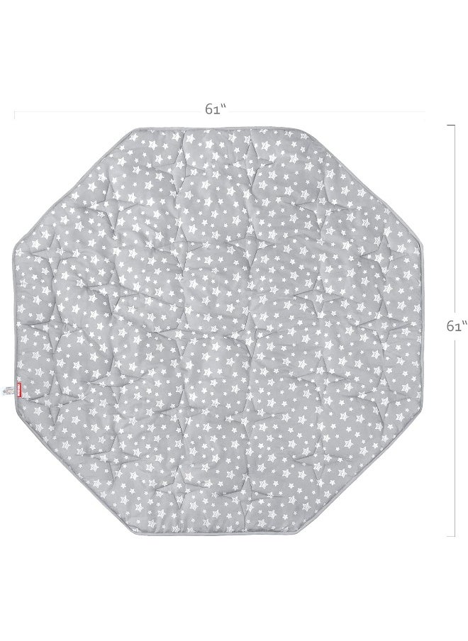 Moonsea Moonsea Octagon Playpen Mat Grey, Non Slip 8 Panel Playpen Mattress Mat Fits Regalo Extra Large Play Yard and hiccapop XL 69" Baby Playpen, Grey Star Octagon Playard Pad  - Image 2