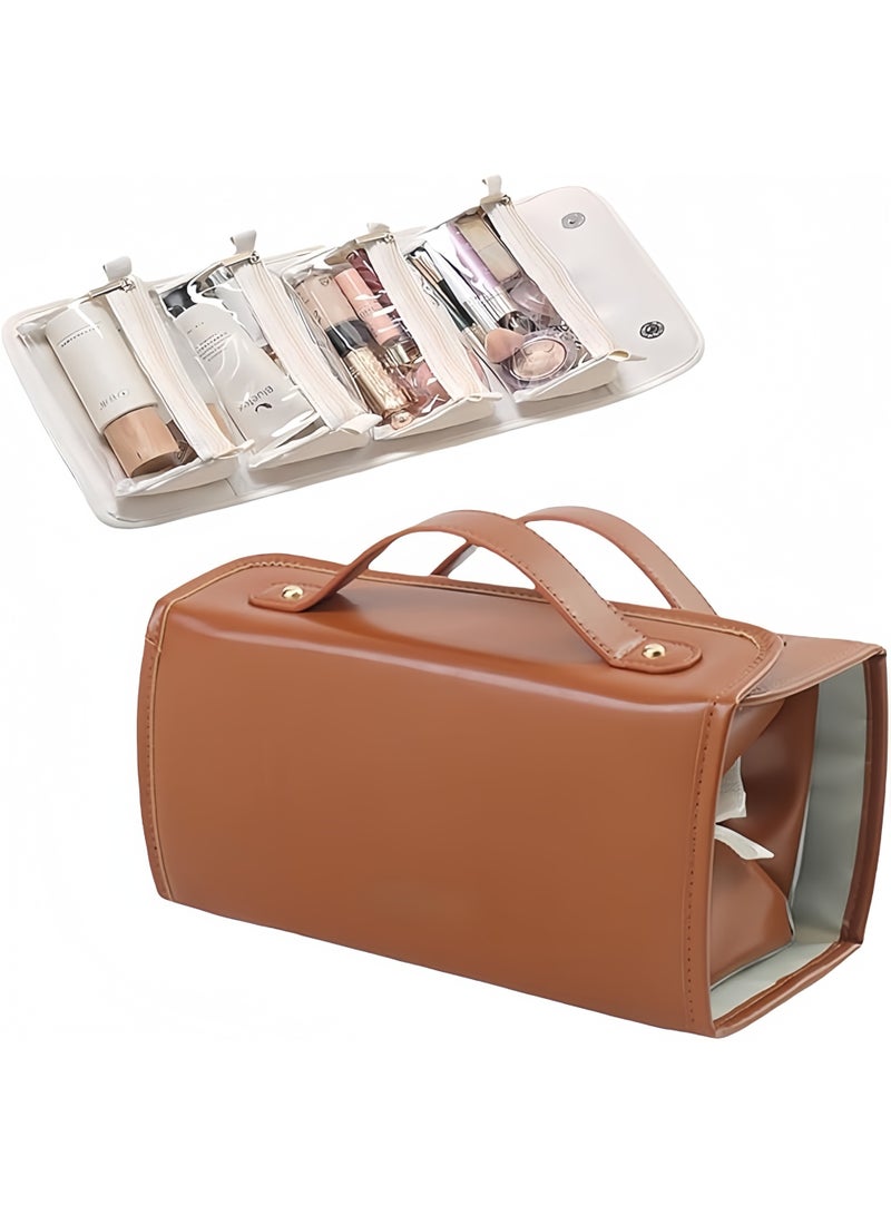 Travel Makeup Bag 4-in-1 Roll-Up,Capacity Cosmetic Bag for Women Portable Pouch Case Toiletry Bag Storage Organizer With 4 Detachable Removable - Image 1