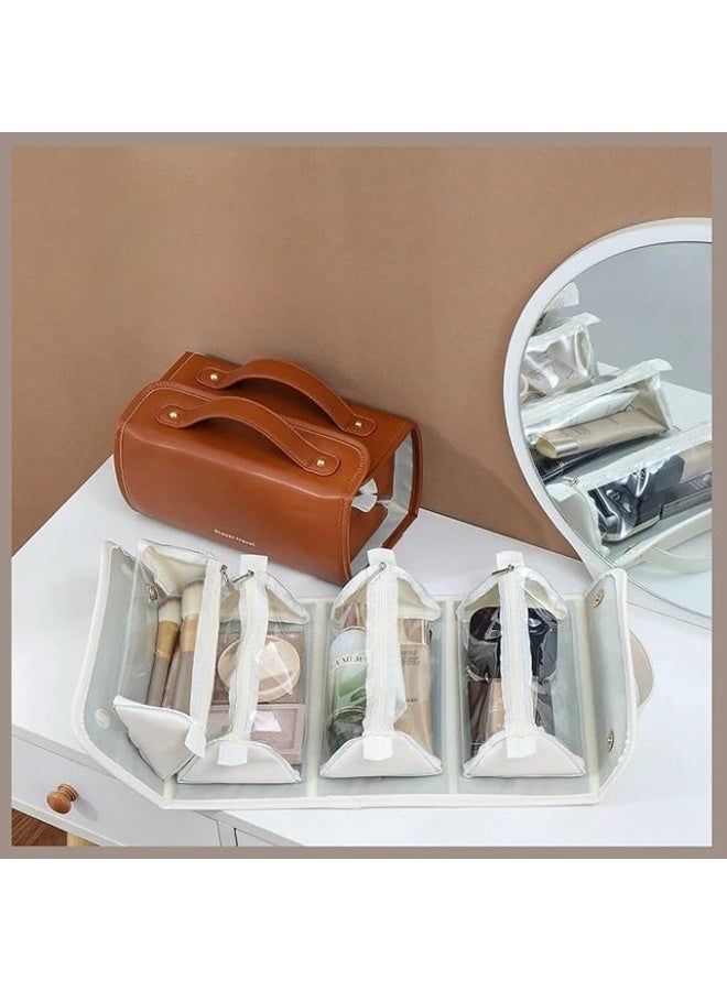 Travel Makeup Bag 4-in-1 Roll-Up,Capacity Cosmetic Bag for Women Portable Pouch Case Toiletry Bag Storage Organizer With 4 Detachable Removable - Image 3