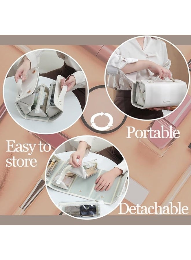 Travel Makeup Bag 4-in-1 Roll-Up,Capacity Cosmetic Bag for Women Portable Pouch Case Toiletry Bag Storage Organizer With 4 Detachable Removable - Image 5