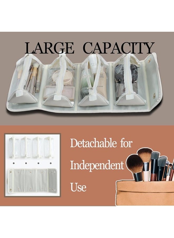 Travel Makeup Bag 4-in-1 Roll-Up,Capacity Cosmetic Bag for Women Portable Pouch Case Toiletry Bag Storage Organizer With 4 Detachable Removable - Image 4