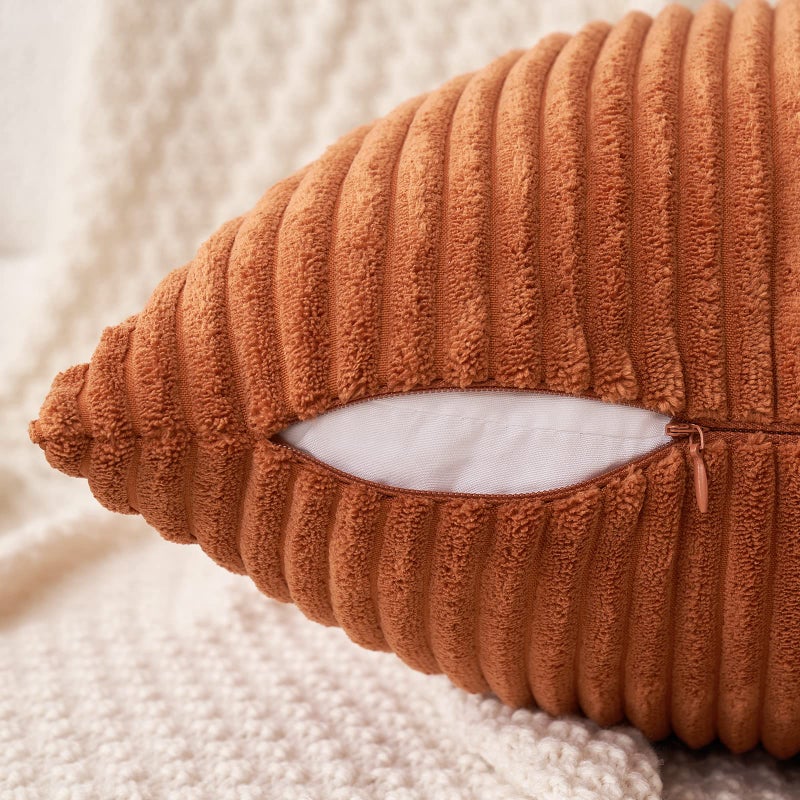 ميولي حزمة Miuleee من 2 وسادة الصدأ تغطي 20 × 20 بوصة ناعم مخطط سقوط السقوط أغطية وسادة مجموعة وسادة مربعة الزخرفة وسادة لأريكة أريكة غرفة نوم الأريكة - Image 3