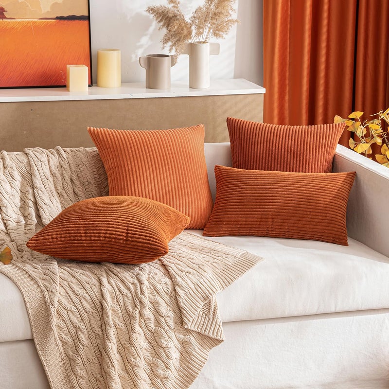 ميولي حزمة Miuleee من 2 وسادة الصدأ تغطي 20 × 20 بوصة ناعم مخطط سقوط السقوط أغطية وسادة مجموعة وسادة مربعة الزخرفة وسادة لأريكة أريكة غرفة نوم الأريكة - Image 4