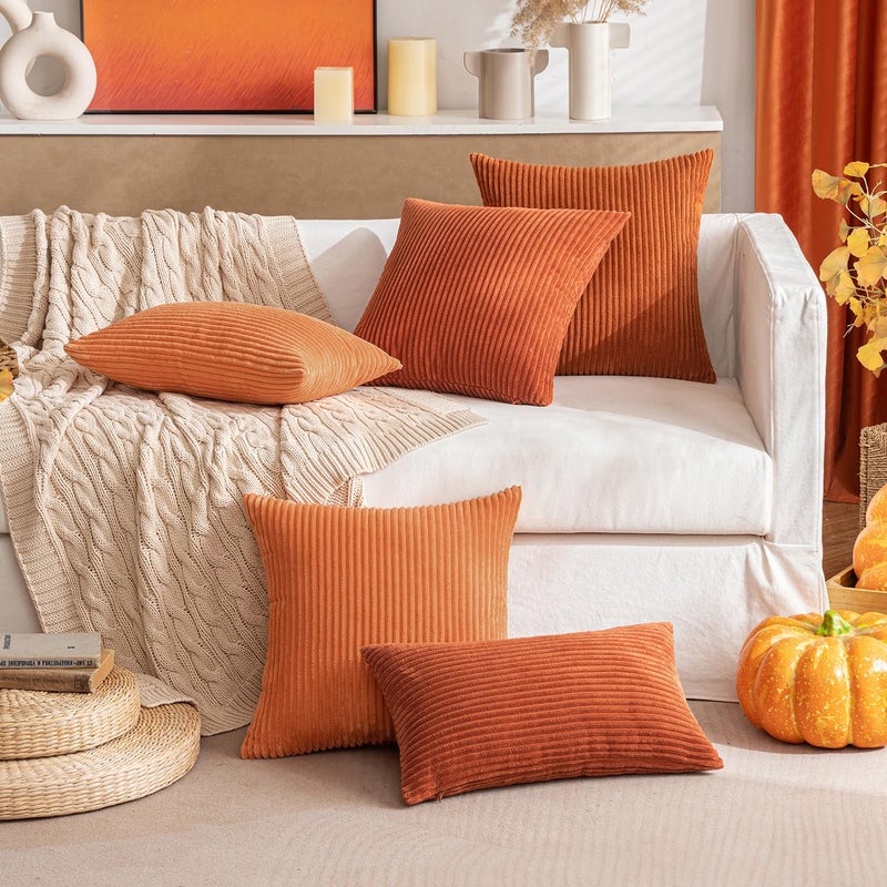 ميولي حزمة Miuleee من 2 وسادة الصدأ تغطي 20 × 20 بوصة ناعم مخطط سقوط السقوط أغطية وسادة مجموعة وسادة مربعة الزخرفة وسادة لأريكة أريكة غرفة نوم الأريكة - Image 5