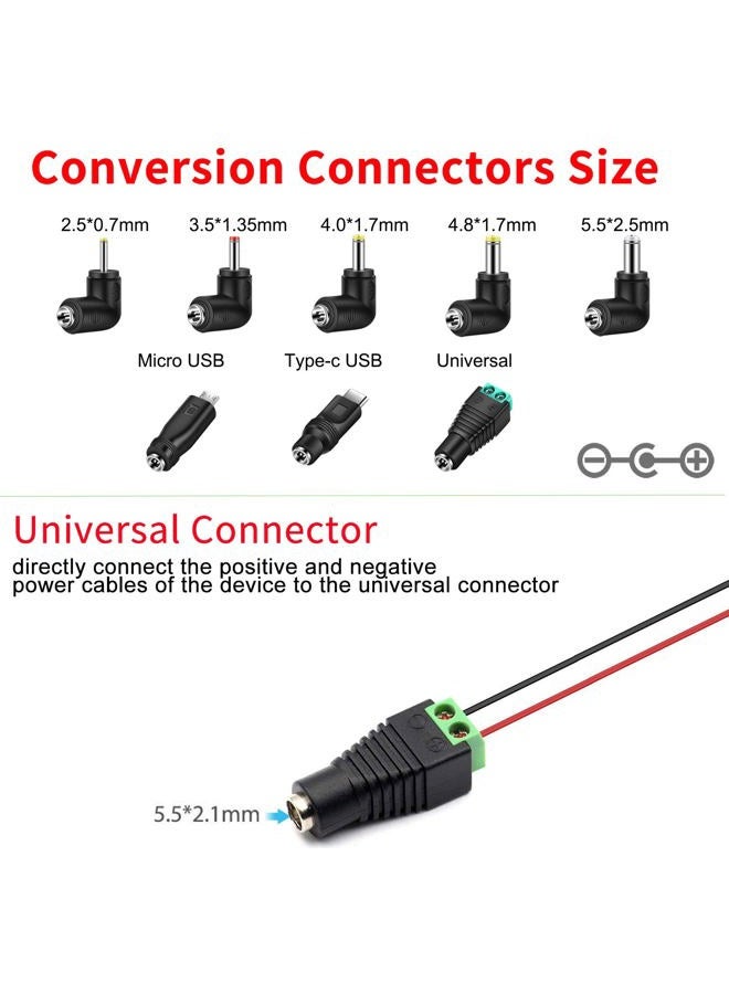 MEROM كابل طاقة عالمي 5 فولت تيار مستمر نوع-C، سلك شحن USB C إلى DC 5.5x2.1 مم مع 8 رؤوس موصلات (5.5x2.5، 4.8x1.7، 4.0x1.7، 3.5x1.35، 2.5x0.7، مايكرو USB، نوع-C، موصل عالمي) - Image 2