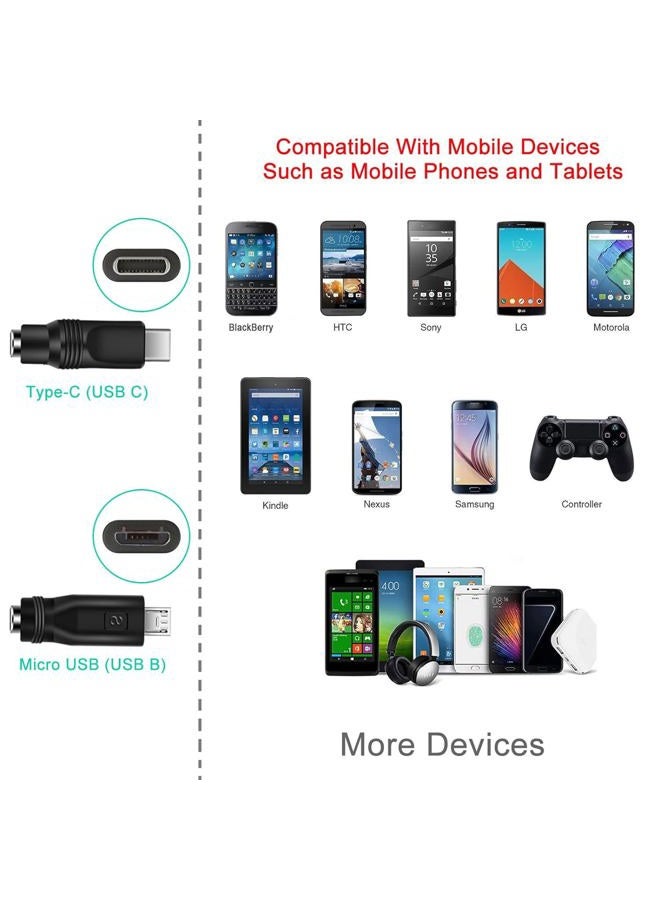 MEROM كابل طاقة عالمي 5 فولت تيار مستمر نوع-C، سلك شحن USB C إلى DC 5.5x2.1 مم مع 8 رؤوس موصلات (5.5x2.5، 4.8x1.7، 4.0x1.7، 3.5x1.35، 2.5x0.7، مايكرو USB، نوع-C، موصل عالمي) - Image 3