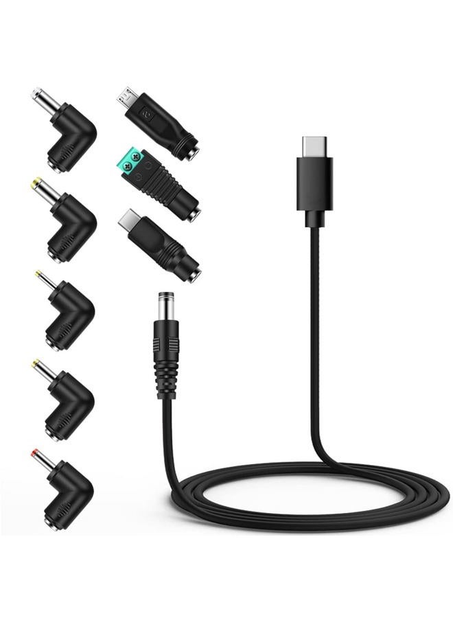 MEROM كابل طاقة عالمي 5 فولت تيار مستمر نوع-C، سلك شحن USB C إلى DC 5.5x2.1 مم مع 8 رؤوس موصلات (5.5x2.5، 4.8x1.7، 4.0x1.7، 3.5x1.35، 2.5x0.7، مايكرو USB، نوع-C، موصل عالمي) - Image 1