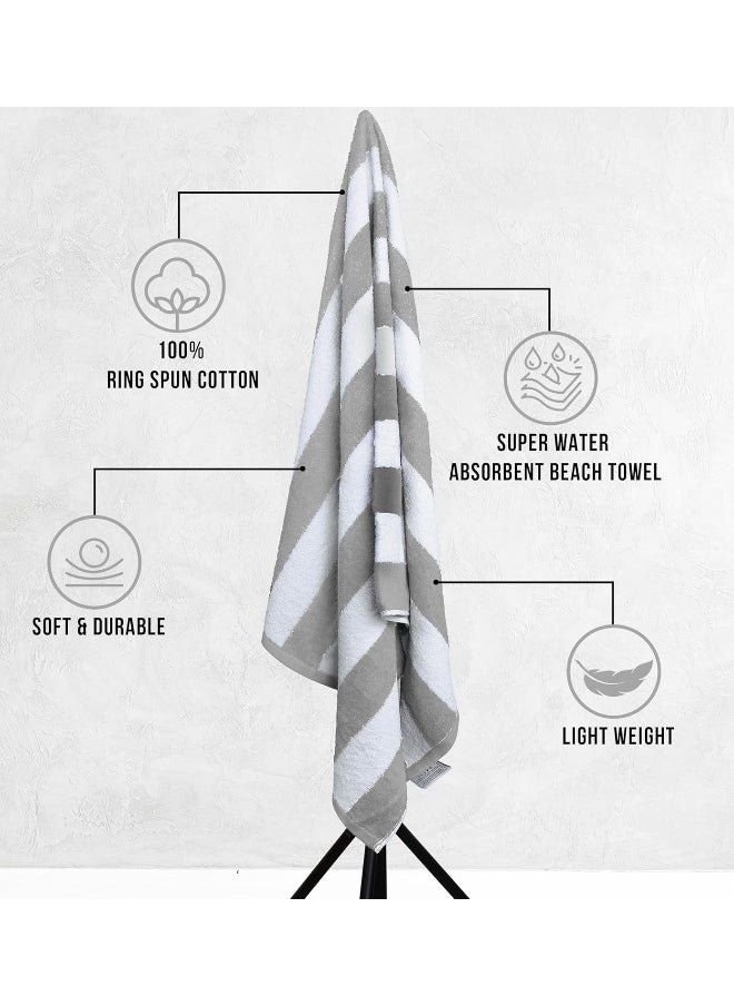 Utopia Towels - Utopia Towels [4 Pack Cabana Stripe Beach Towel, (30x60 Inches) Oversized 100% Ring Spun Cotton Pool Towels, Highly Absorbent Quick Dry Bath Towels for Bathroom, and Swim Towel (Grey) - Image 1