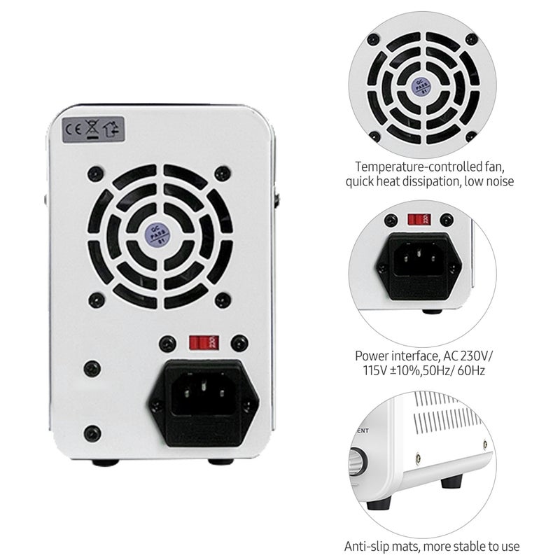 Bench DC Power Supply Variable 30V 5A Digital Display Adjustable Switching Regulated Power Supply CV CC with Output Switch, USB Quick Charge Port, Short Circuit Alarm, Encoder Adjustment Knob - Image 2
