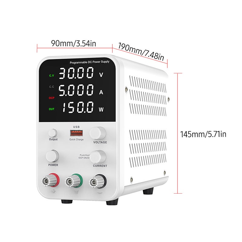Bench DC Power Supply Variable 30V 5A Digital Display Adjustable Switching Regulated Power Supply CV CC with Output Switch, USB Quick Charge Port, Short Circuit Alarm, Encoder Adjustment Knob - Image 5