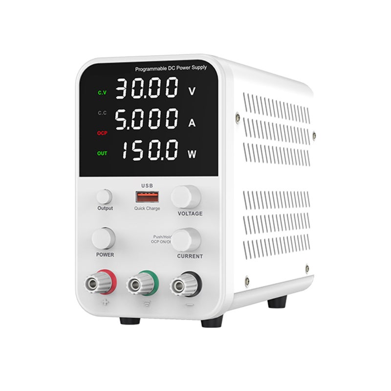Bench DC Power Supply Variable 30V 5A Digital Display Adjustable Switching Regulated Power Supply CV CC with Output Switch, USB Quick Charge Port, Short Circuit Alarm, Encoder Adjustment Knob - Image 1