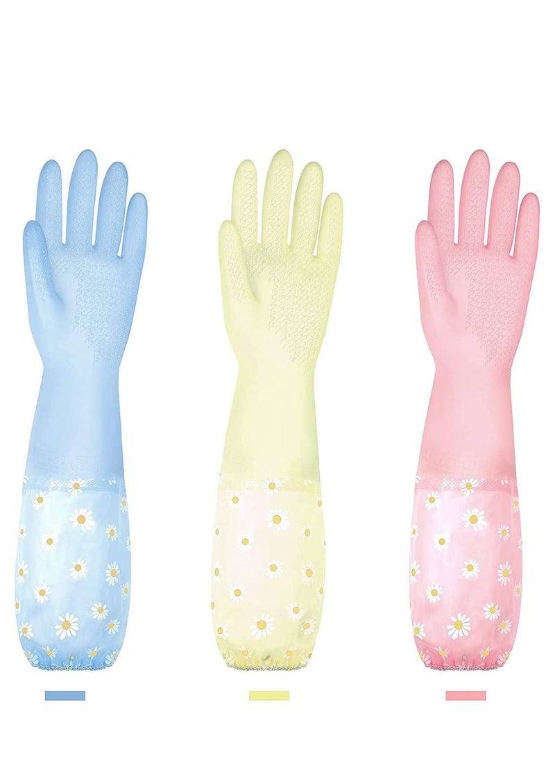 Generic 3 Pairs Reusable Rubber Dishwashing Cleaning Gloves Non-Slip Laundry Kitchen Gardening Waterproof Household Gloves  - Image 1