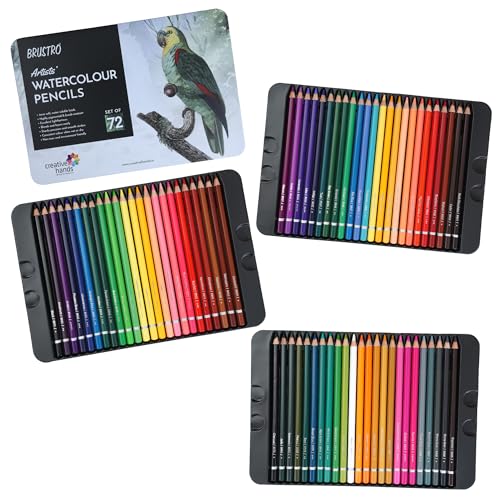 BRUSTRO Artists Watercolour Pencils | Set of 72 Colors in Elegant tin Box |4mm Leads, Non-toxic, Break-resistant, Bold Strokes, Suitable for Blending, Layering - Image 1