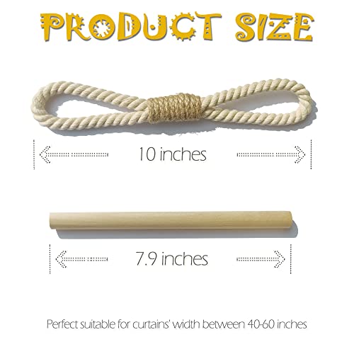 warmtone Curtain Tiebacks Rustic Holdbacks for Drapes, Farmhouse Tie Backs for Curtains, Cotton Jute Rope with Wood Club, Natural Boho Decor Shabby Chic Drapery Holder, Pack-2 - Image 4