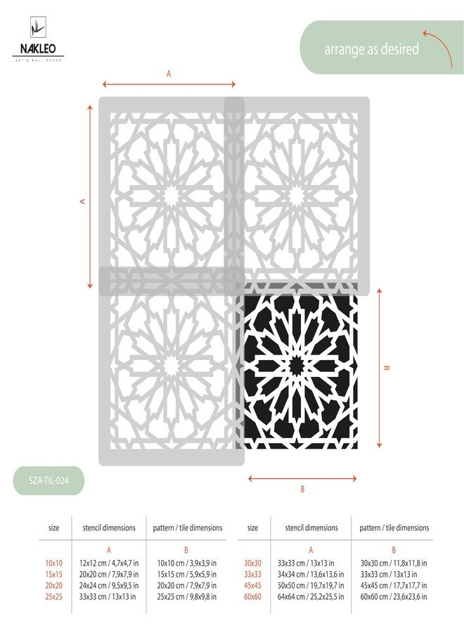 Nakleo قالب بلاستيكي قابل لإعادة الاستخدام من ناكليو فيلار - 10×10 سم / 3.9 بوصة × 3.9 بوصة - نجمة مغربية إسبانية - هندسية مغربية - قالب لوحة جدارية من بلاط الأرضيات الخرسانية الخشبية - Image 4