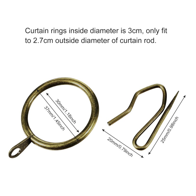 Hotop 30 Pcs Metal Drapery Curtain Rings 0.98/1.26/1.65 inch Interior Diameter and 30 Pcs Hanging Curtain Drapery Pin Hooks for Window Door Shower(32 mm,Oil-Rubbed Bronze) - Image 2