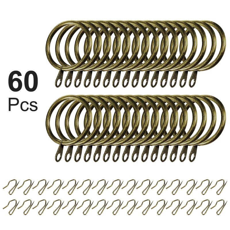 Hotop 30 Pcs Metal Drapery Curtain Rings 0.98/1.26/1.65 inch Interior Diameter and 30 Pcs Hanging Curtain Drapery Pin Hooks for Window Door Shower(32 mm,Oil-Rubbed Bronze) - Image 3