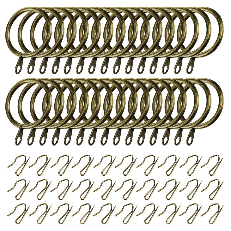 Hotop 30 Pcs Metal Drapery Curtain Rings 0.98/1.26/1.65 inch Interior Diameter and 30 Pcs Hanging Curtain Drapery Pin Hooks for Window Door Shower(32 mm,Oil-Rubbed Bronze) - Image 4