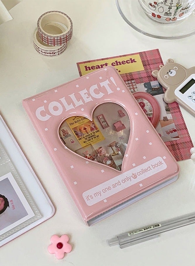 3 Inch Mini Kpop Photocard Album with 72 Pockets – Cute Love Heart Hollow Cover Binder, Small Photo Card Holder for DIY or Business Cards (Pink) - Image 5