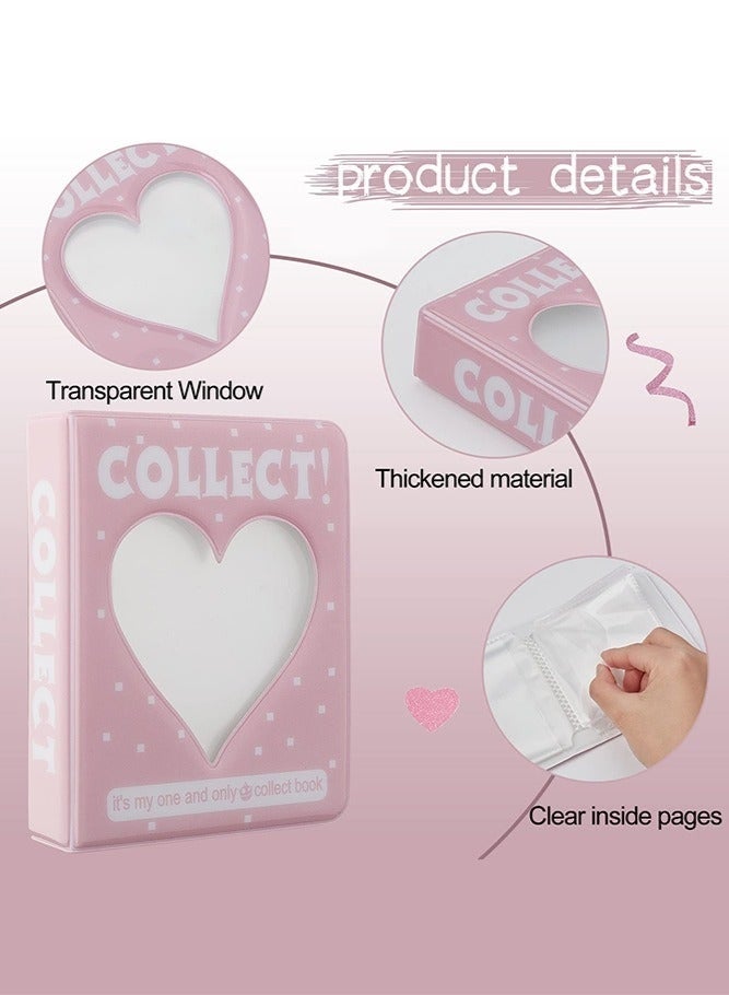 3 Inch Mini Kpop Photocard Album with 72 Pockets – Cute Love Heart Hollow Cover Binder, Small Photo Card Holder for DIY or Business Cards (Pink) - Image 4
