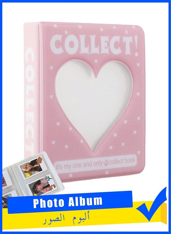 3 Inch Mini Kpop Photocard Album with 72 Pockets – Cute Love Heart Hollow Cover Binder, Small Photo Card Holder for DIY or Business Cards (Pink) - Image 1