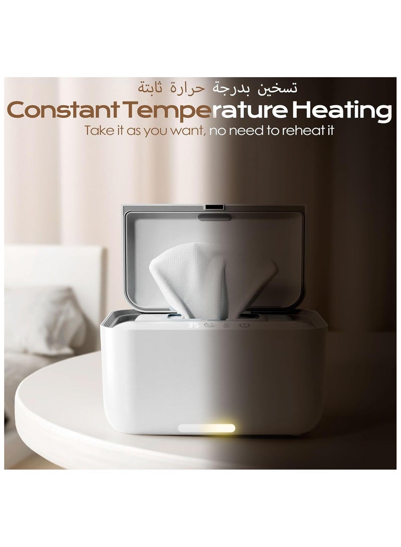 سخان مناديل الأطفال مع 3 مستويات للتحكم في درجة الحرارة المحيطة، سخان مناديل حفاضات المياه بسعة كبيرة مع ضوء للمسح، والمناشف، وحامل موزع مناديل المناديل المبللة للحفاظ على الرطوبة للأطفال - Image 5