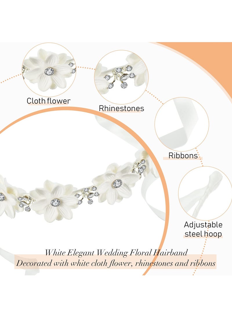 SYOSI Headband White Flower Bridal Headpieces for Wedding Headband Bride Hair Ribbon and Rhinestones Flower Girl Hair Accessories - Image 4