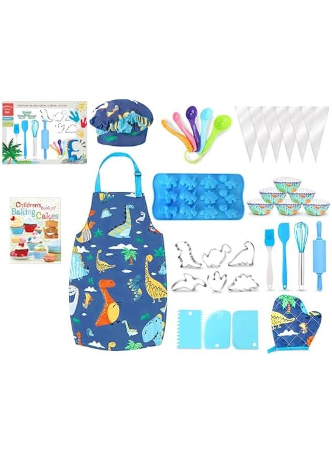 RYNX Kids Baking Set with Dinosaur Apron and Chef Hat Chef Dress Up Role Play Toys Kitchen Toys Pretend Play  for Boys Girls Aged 38. - Image 1