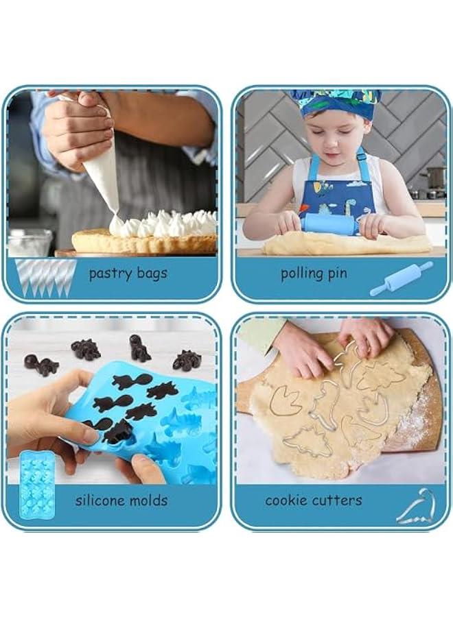 RYNX Kids Baking Set with Dinosaur Apron and Chef Hat Chef Dress Up Role Play Toys Kitchen Toys Pretend Play  for Boys Girls Aged 38. - Image 3