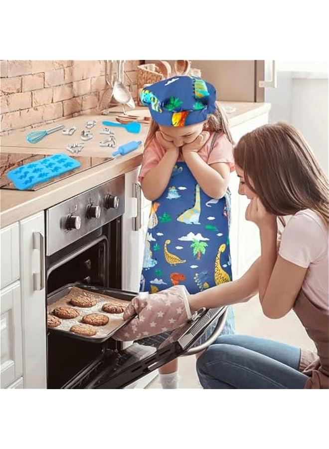 RYNX Kids Baking Set with Dinosaur Apron and Chef Hat Chef Dress Up Role Play Toys Kitchen Toys Pretend Play  for Boys Girls Aged 38. - Image 5