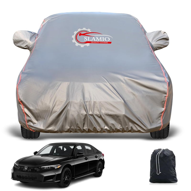 Slamio Heavy-Duty Car Body Cover for Honda's Civic 2018-2025 Model | Waterproof, Dustproof, UV Protection, Custom Fit, Heavy Belt & Buckle with Mirror & Antenna Pocket | Dark Grey - Image 1