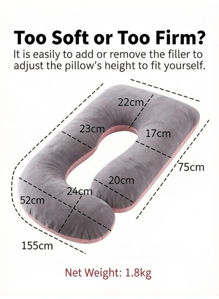 Hicomony Pregnancy Pillow for sleeping, Grey U-Shaped Full Body Pillow and Maternity Support with Replaceable and Washable Velvet Cover (PinkGrey) - Image 2