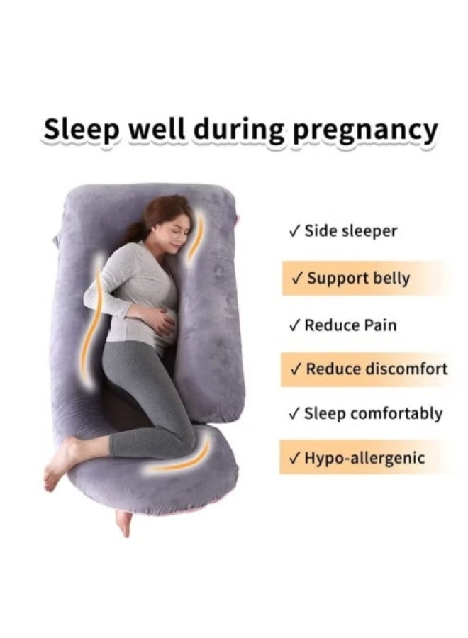 Hicomony Pregnancy Pillow for sleeping, Grey U-Shaped Full Body Pillow and Maternity Support with Replaceable and Washable Velvet Cover (PinkGrey) - Image 5