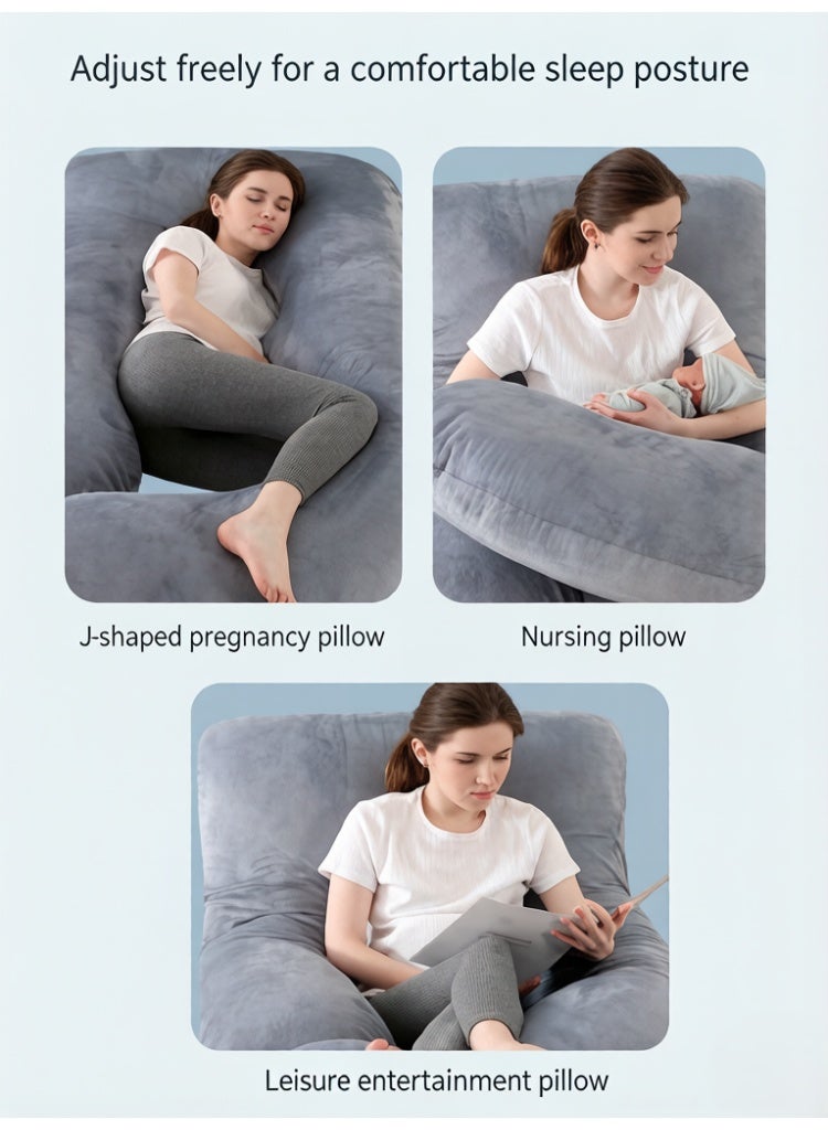 Hicomony Pregnancy Pillow for sleeping, Grey U-Shaped Full Body Pillow and Maternity Support with Replaceable and Washable Velvet Cover (PinkGrey) - Image 3